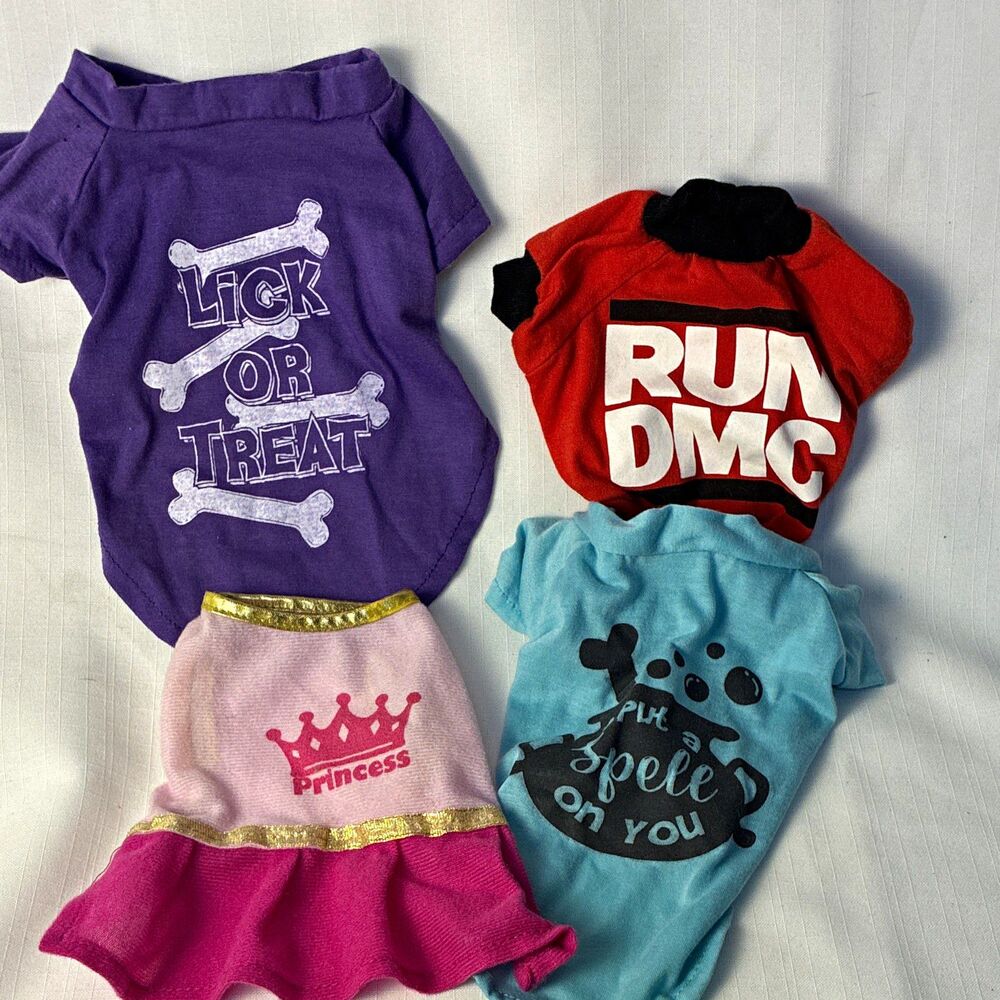 Lot of 4 XS Dog Shirts/T-Shirts Halloween Cotton Blend Lightweight RUN DMC